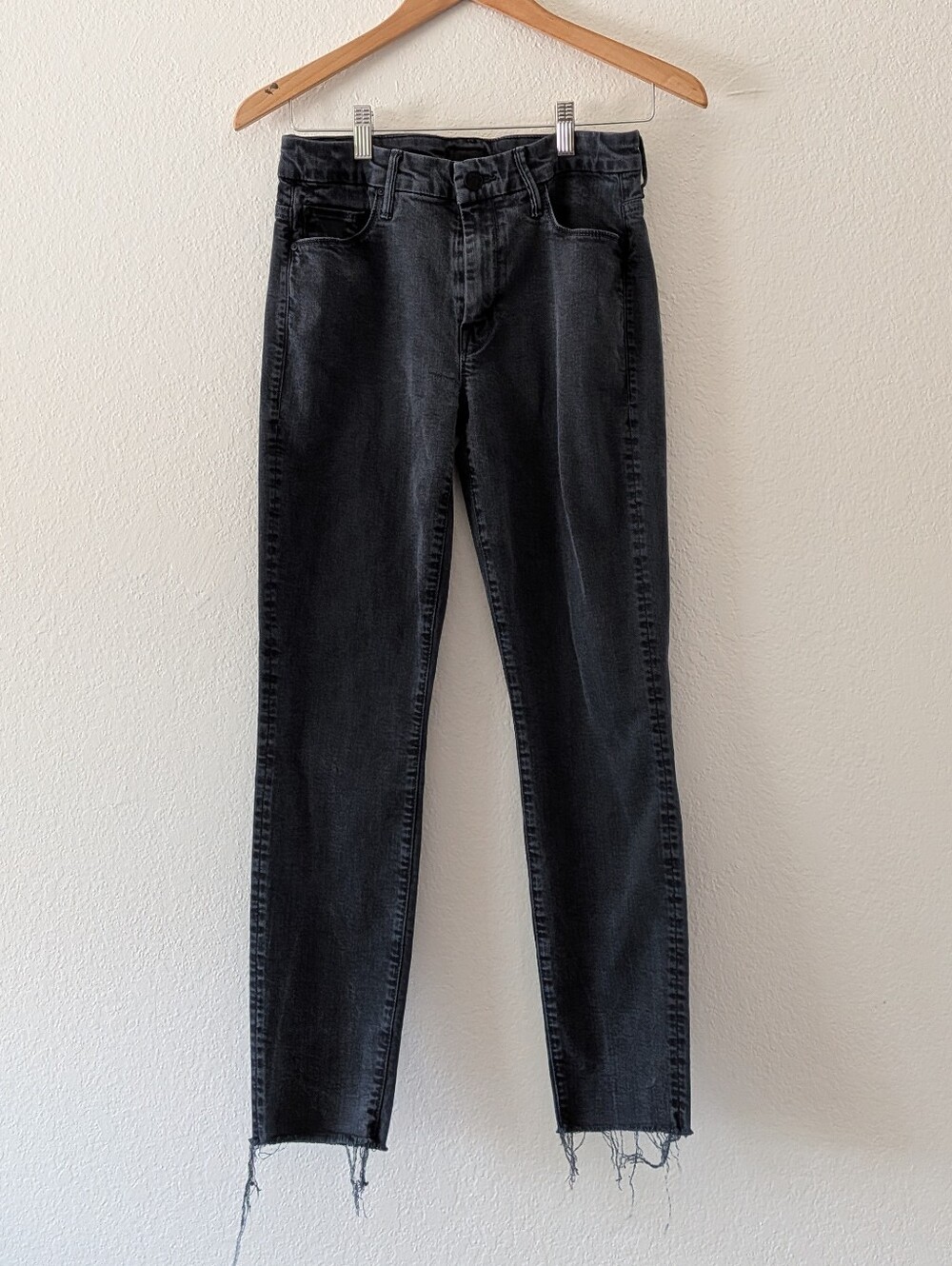 MOTHER The Looker Ankle Fray Skinny Jeans Charcoal Wash Denim Size 27